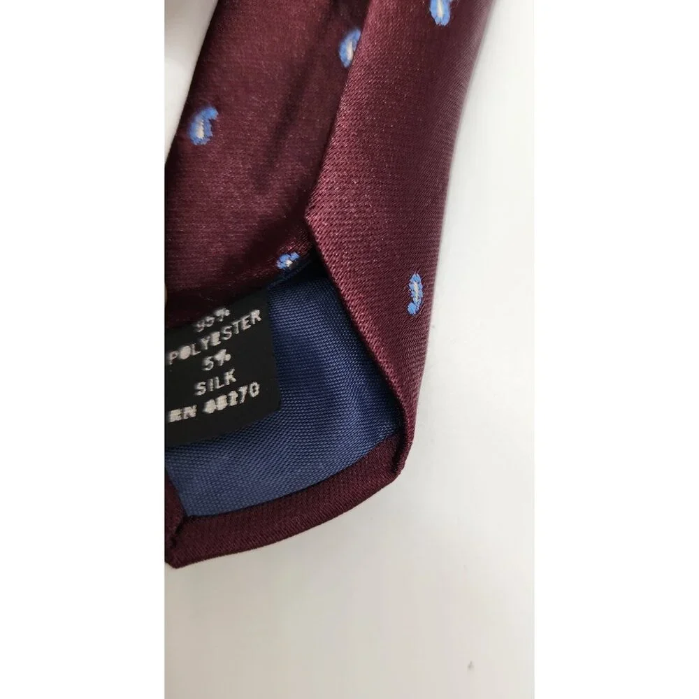 Vintage Sears The Mens‎ Store Tie Maroon and Light Blue Paisley Polka Dots EUC